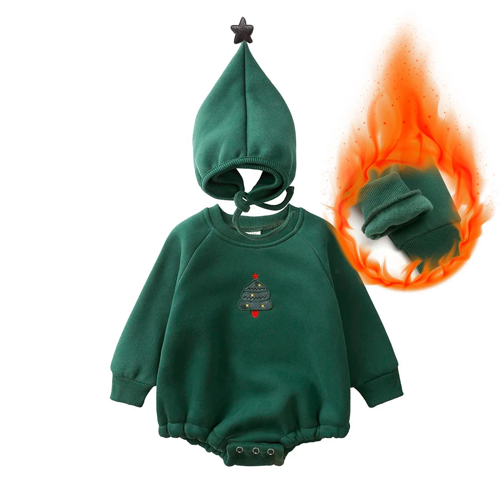 Winter Christmas Baby Jumpsuit Matching Hat