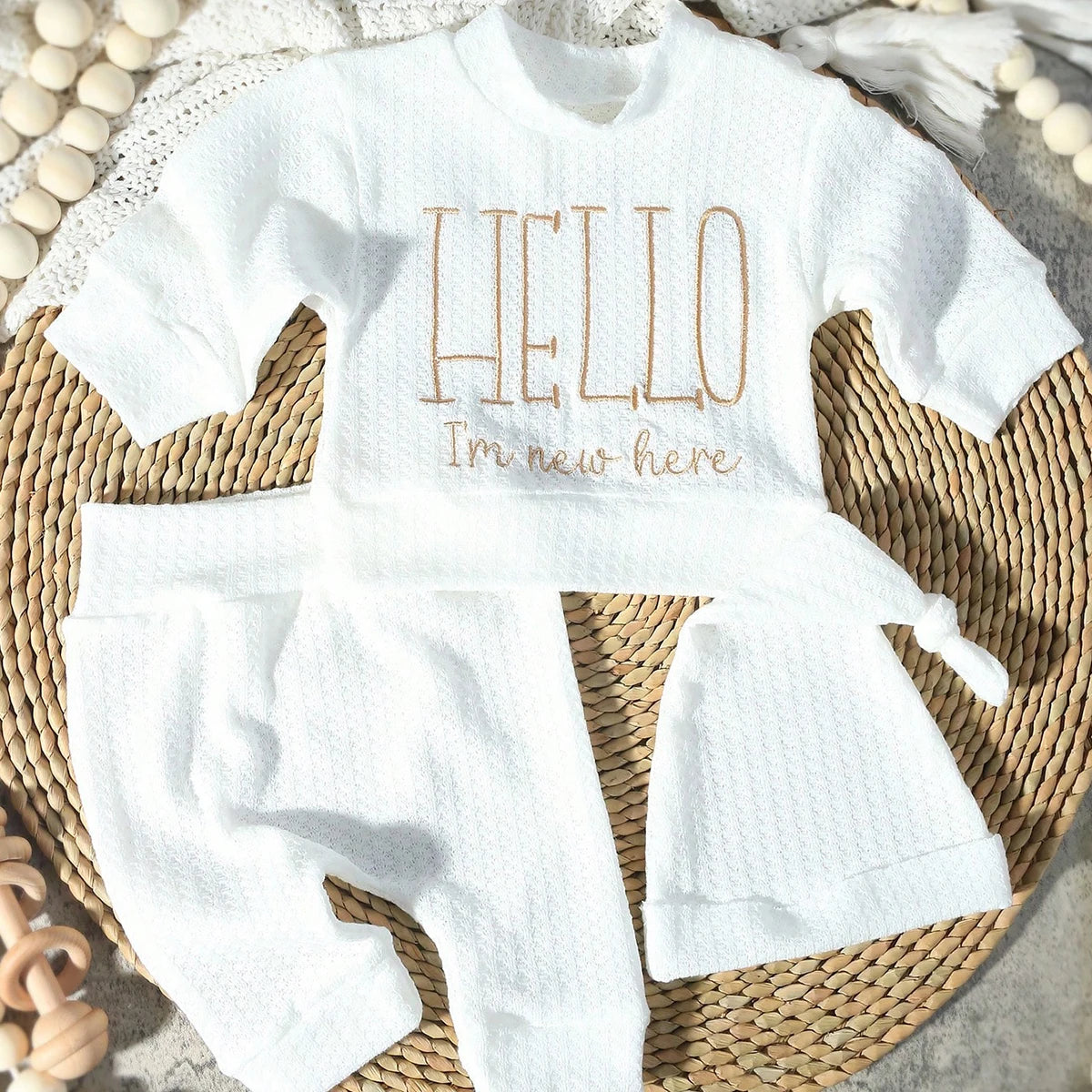 "Hello" Embroidery Newborn Set