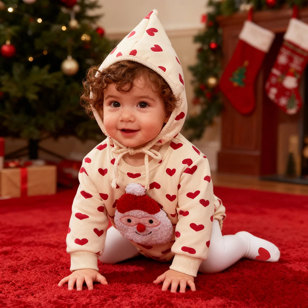Winter Christmas Baby Jumpsuit Matching Hat
