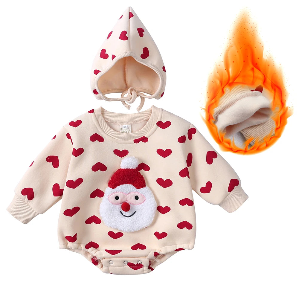 Winter Christmas Baby Jumpsuit Matching Hat