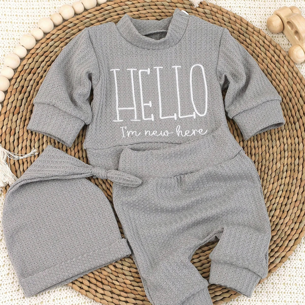 "Hello" Embroidery Newborn Set