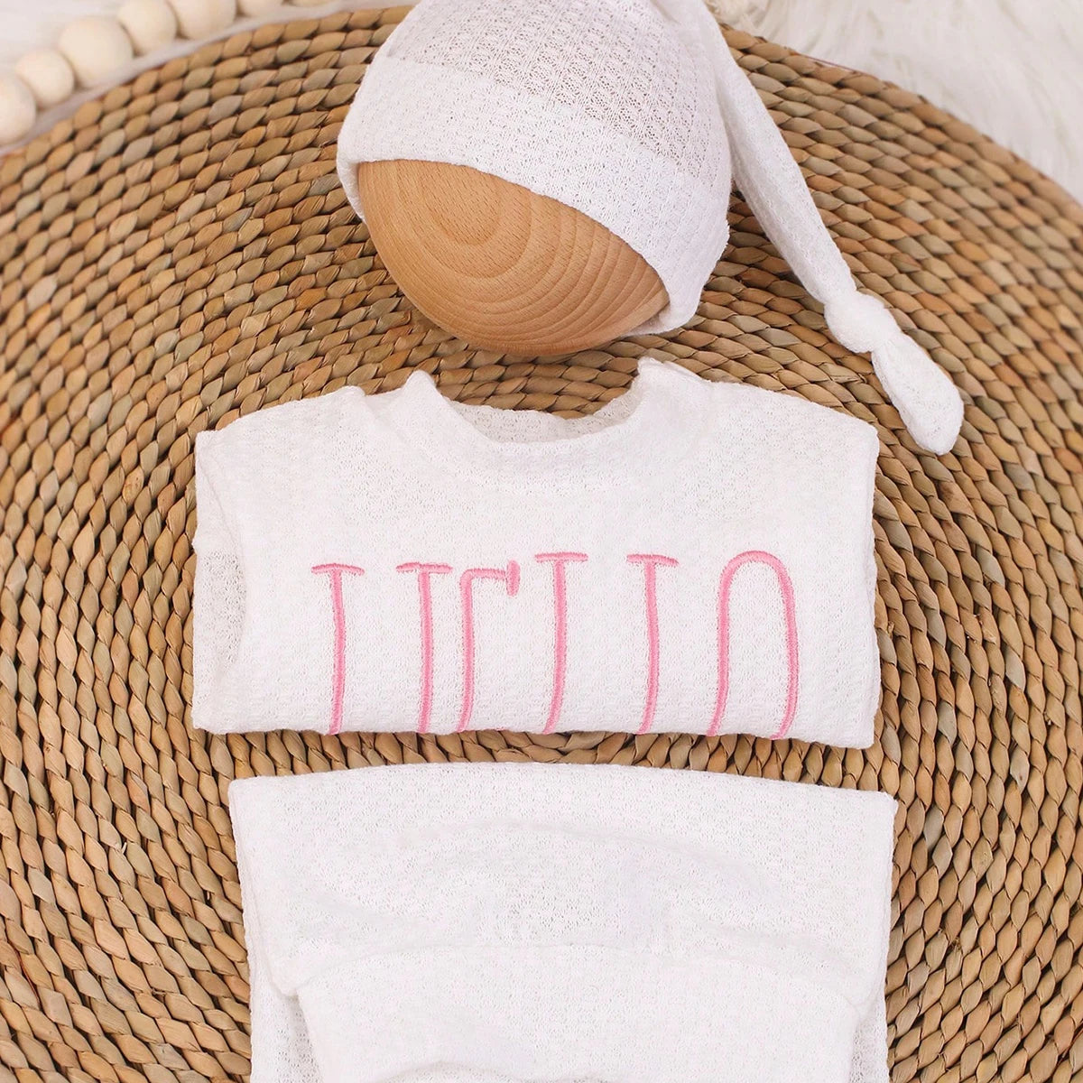 "Hello" Embroidery Newborn Set