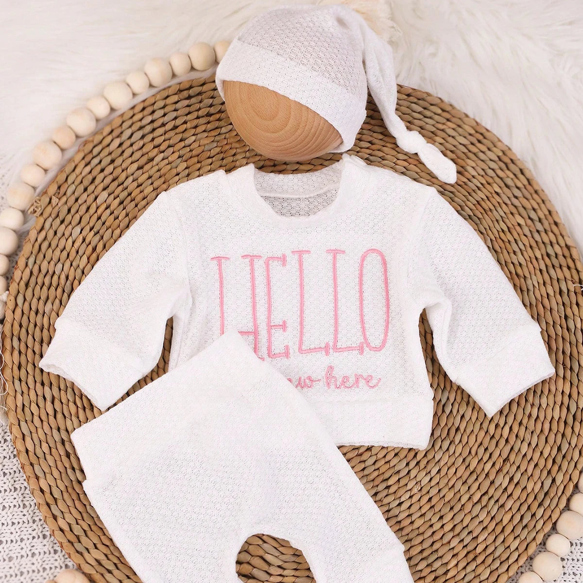 "Hello" Embroidery Newborn Set